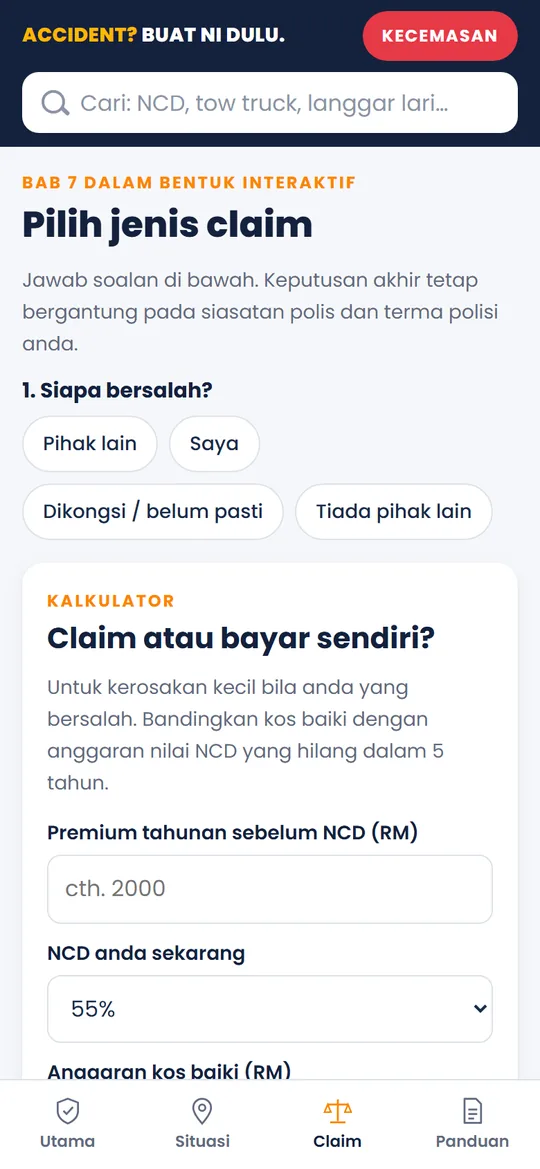 Pemilih claim dan kalkulator NCD